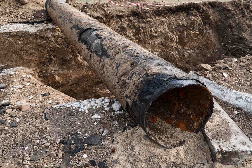 Old cast iron pipes being removed