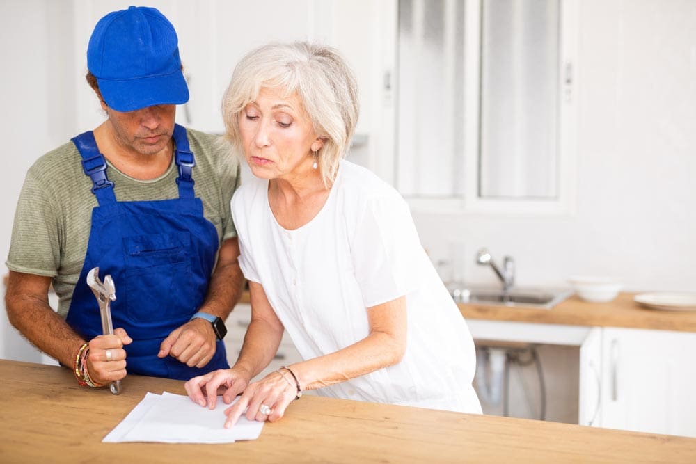 Homeowner making inquiries about plumbing work